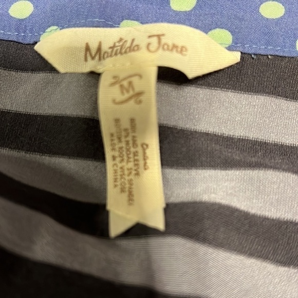 Matilda Jane Size M Top Blue Gray Stripe Polka Dot Let's Get Lost Peplum. - Picture 4 of 11